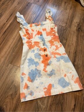 Storia Orange & Blue Tie-Dye Button-Front Sundress